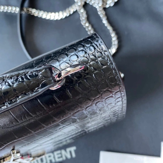 Tony Luxuries SHINY IN SUNSET LEATHER YSL CROCODILE-EMBOSSED 0822